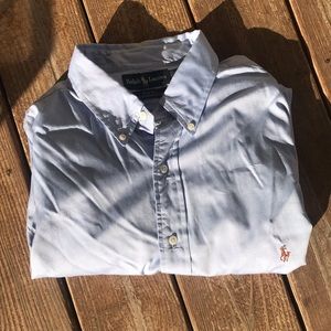 light blue polo button down. long sleeves